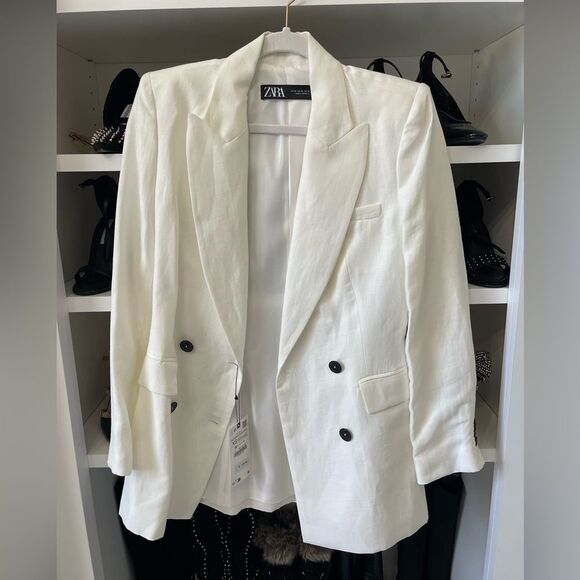 NWT White Linen Blend Double Breasted Blazer XS - Picture 10 of 13